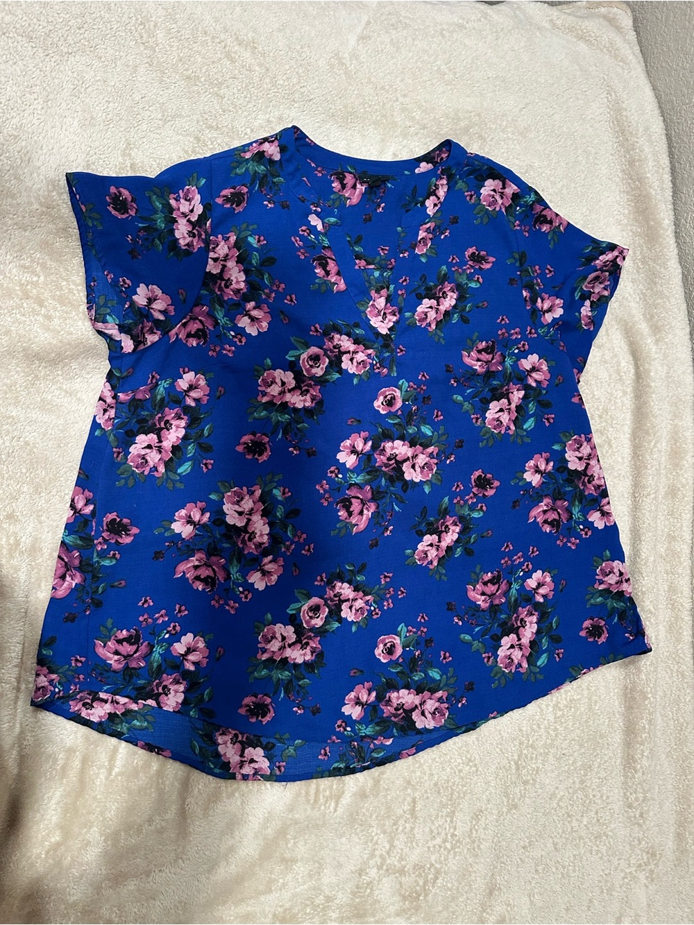 Torrid Royal Blue Short Sleeve Top with Pink Floral Print